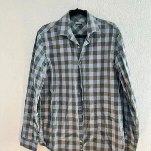 Kenneth Cole Reaction Men's Button Down ,Medium - Blue & Gray Checker, Slim Fit